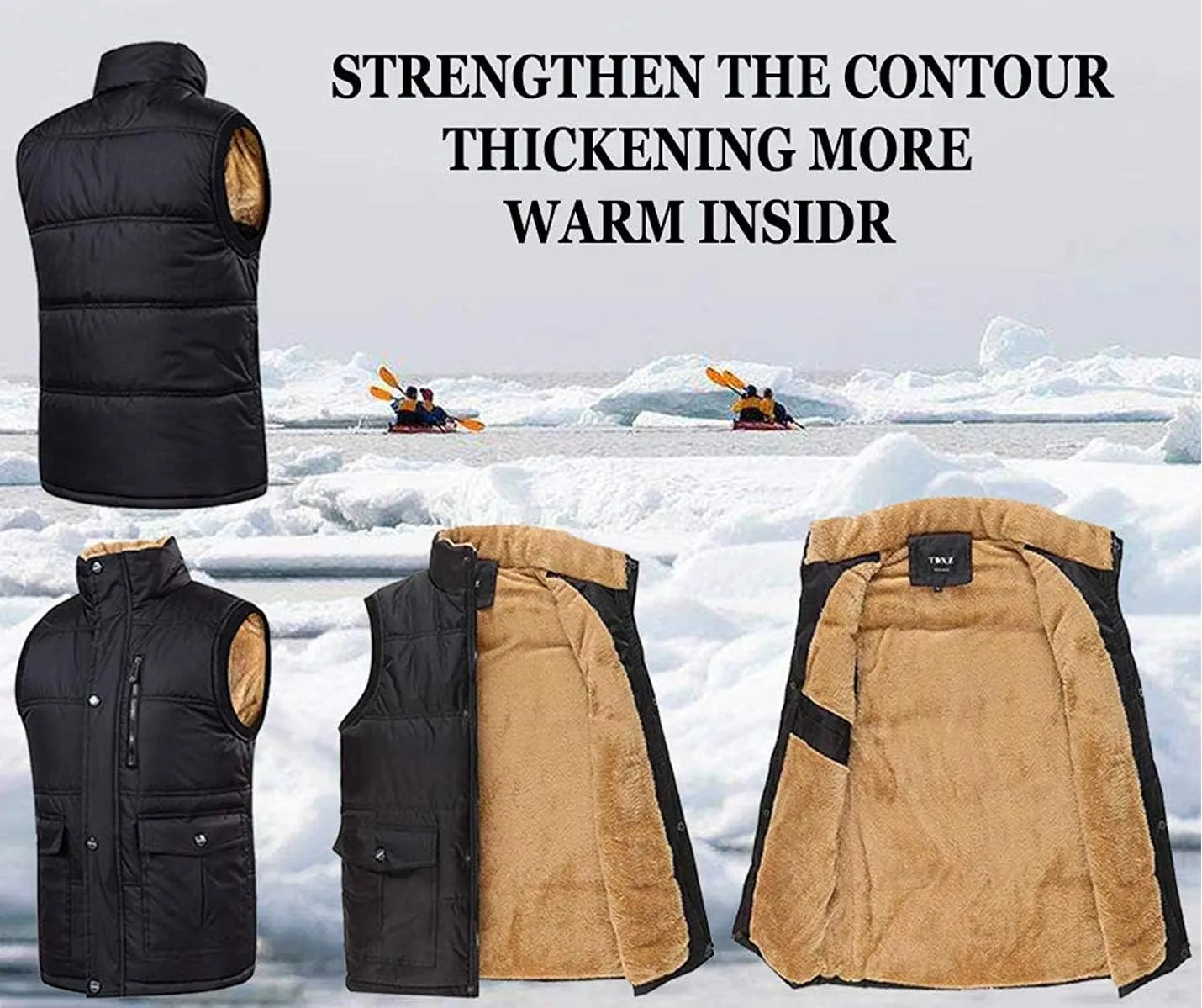 Flygo Men's Winter Warm Outdoor Padded Puffer Vest Thick Fleece Lined Sleeveless Jacket