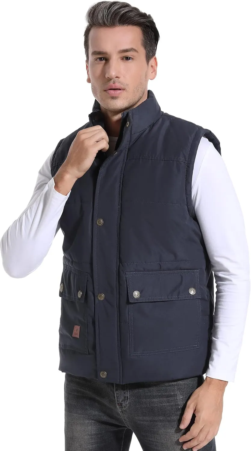 Flygo Men's Winter Warm Outdoor Padded Puffer Vest Thick Fleece Lined Sleeveless Jacket