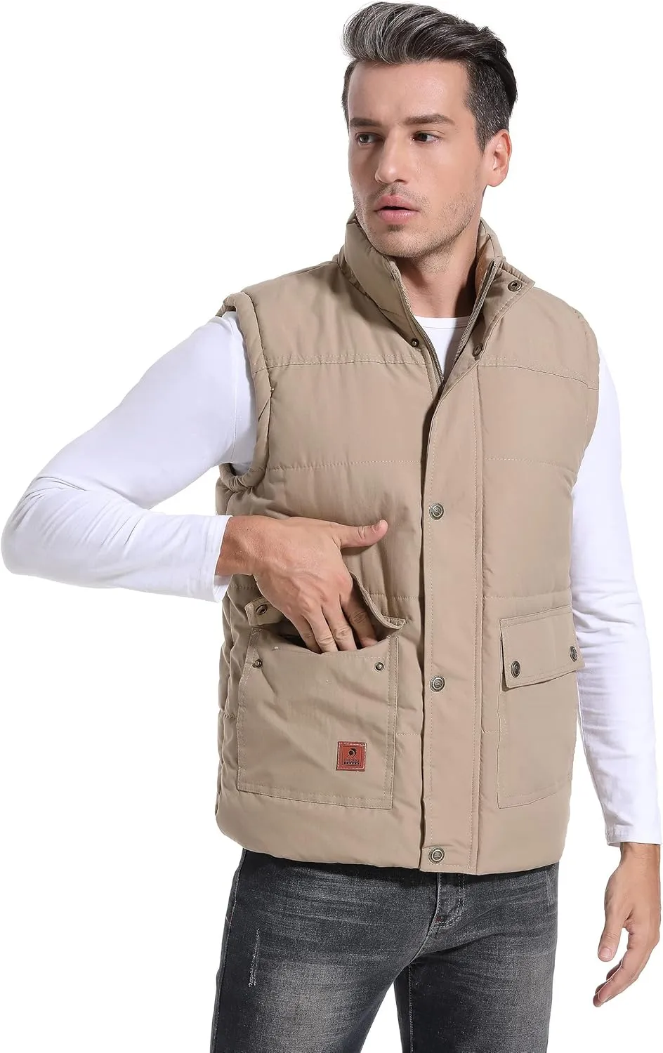 Flygo Men's Winter Warm Outdoor Padded Puffer Vest Thick Fleece Lined Sleeveless Jacket