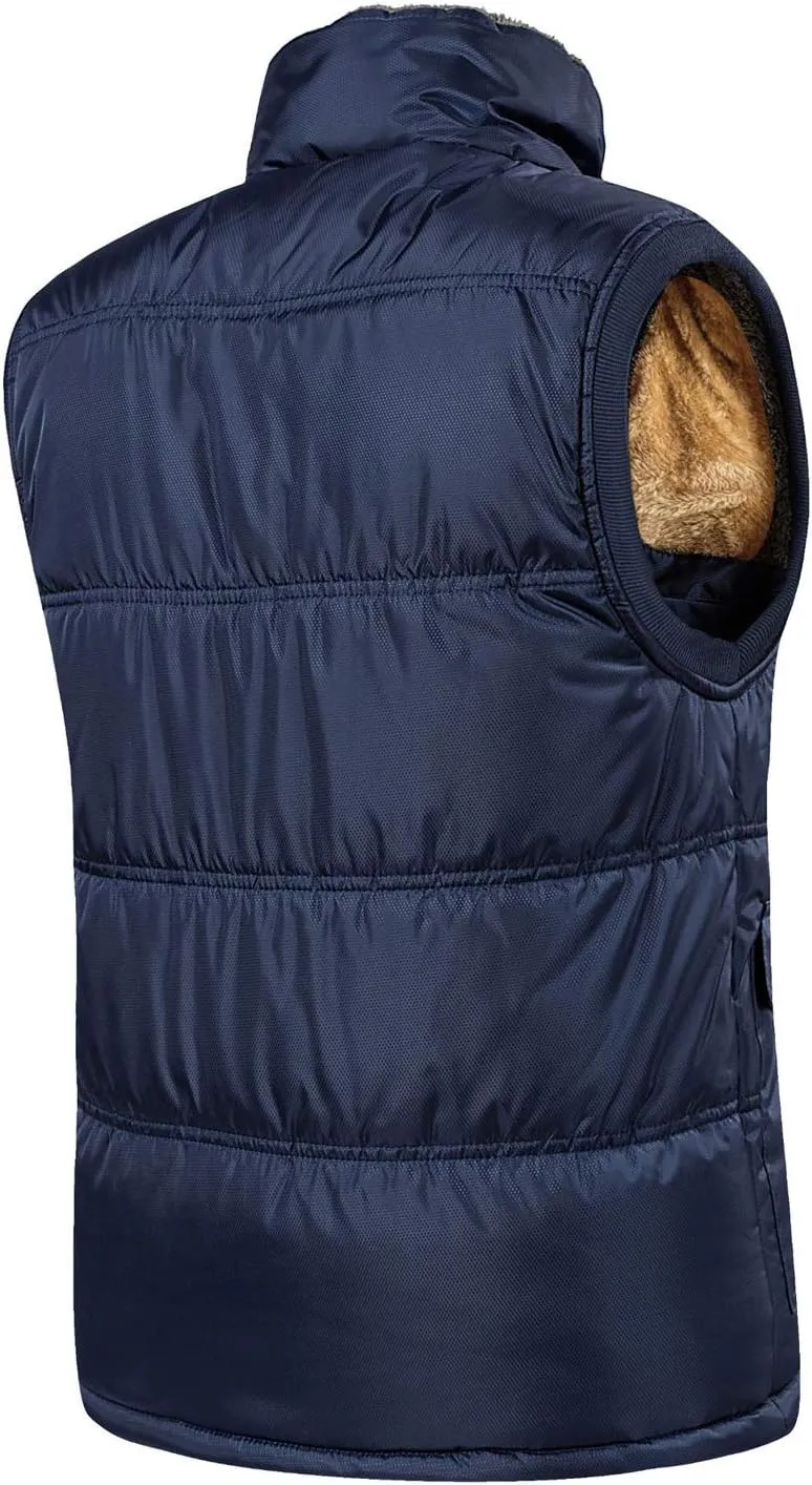 Flygo Men's Winter Warm Outdoor Padded Puffer Vest Thick Fleece Lined Sleeveless Jacket