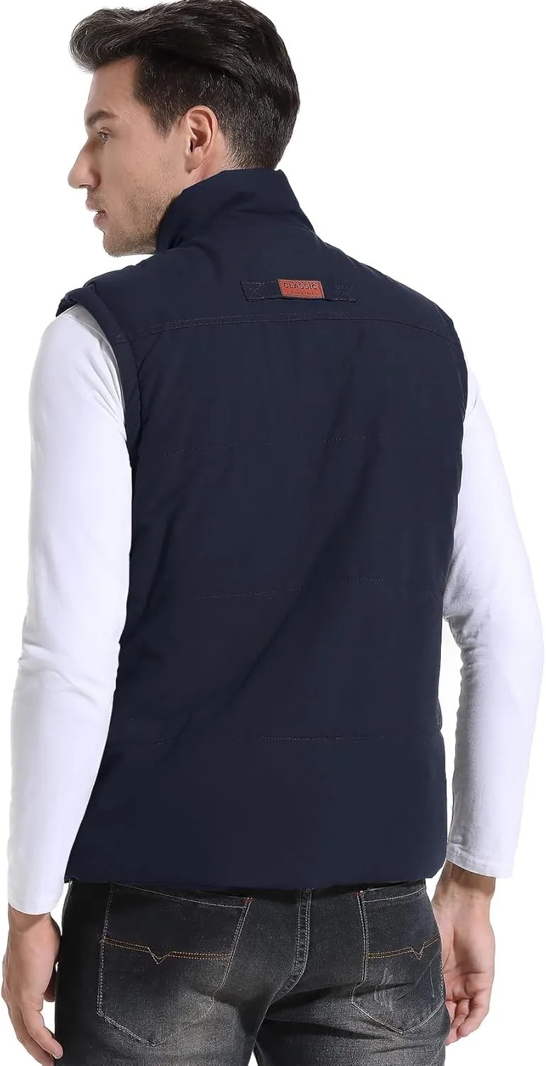 Flygo Men's Winter Warm Outdoor Padded Puffer Vest Thick Fleece Lined Sleeveless Jacket