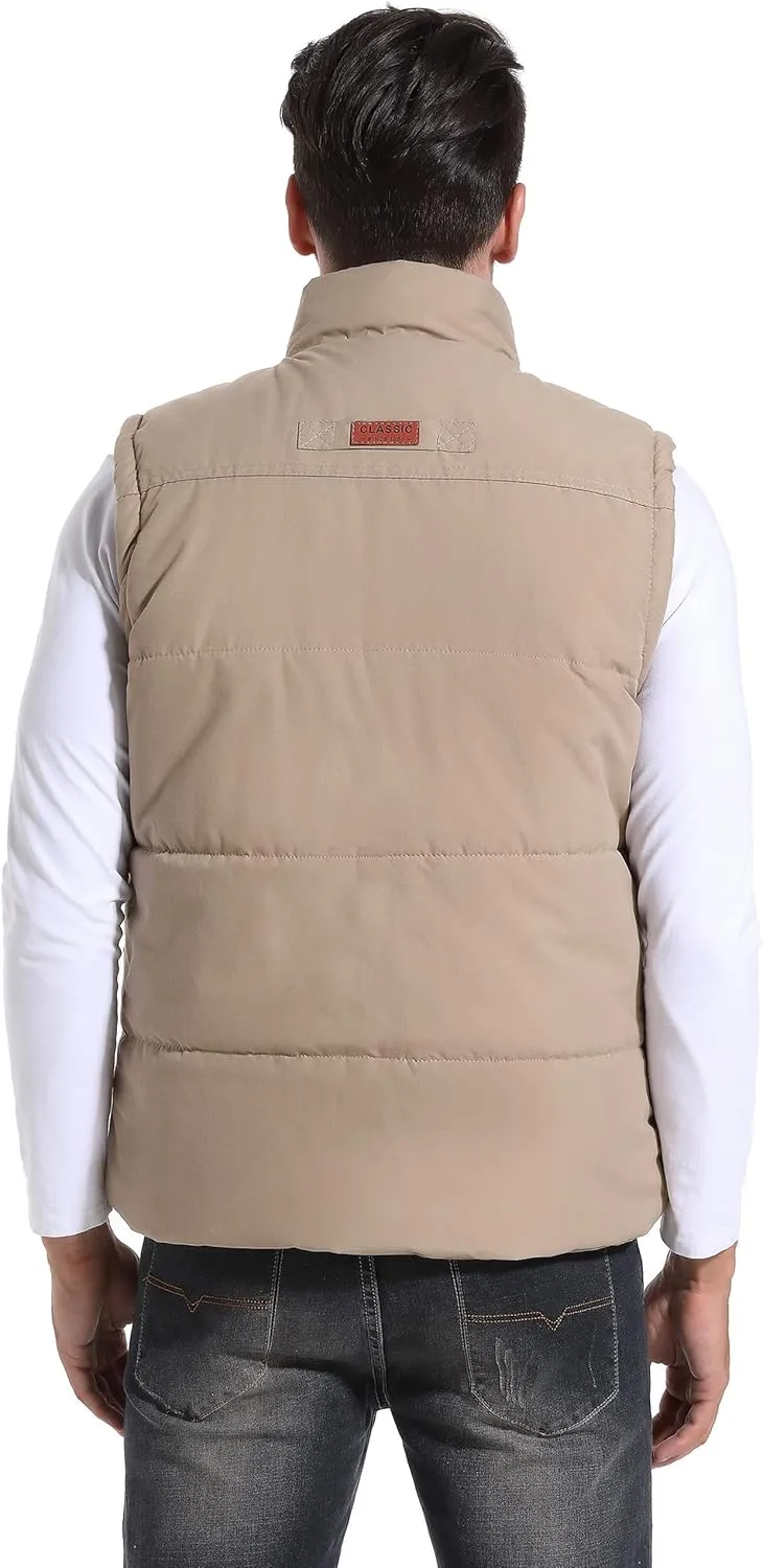 Flygo Men's Winter Warm Outdoor Padded Puffer Vest Thick Fleece Lined Sleeveless Jacket