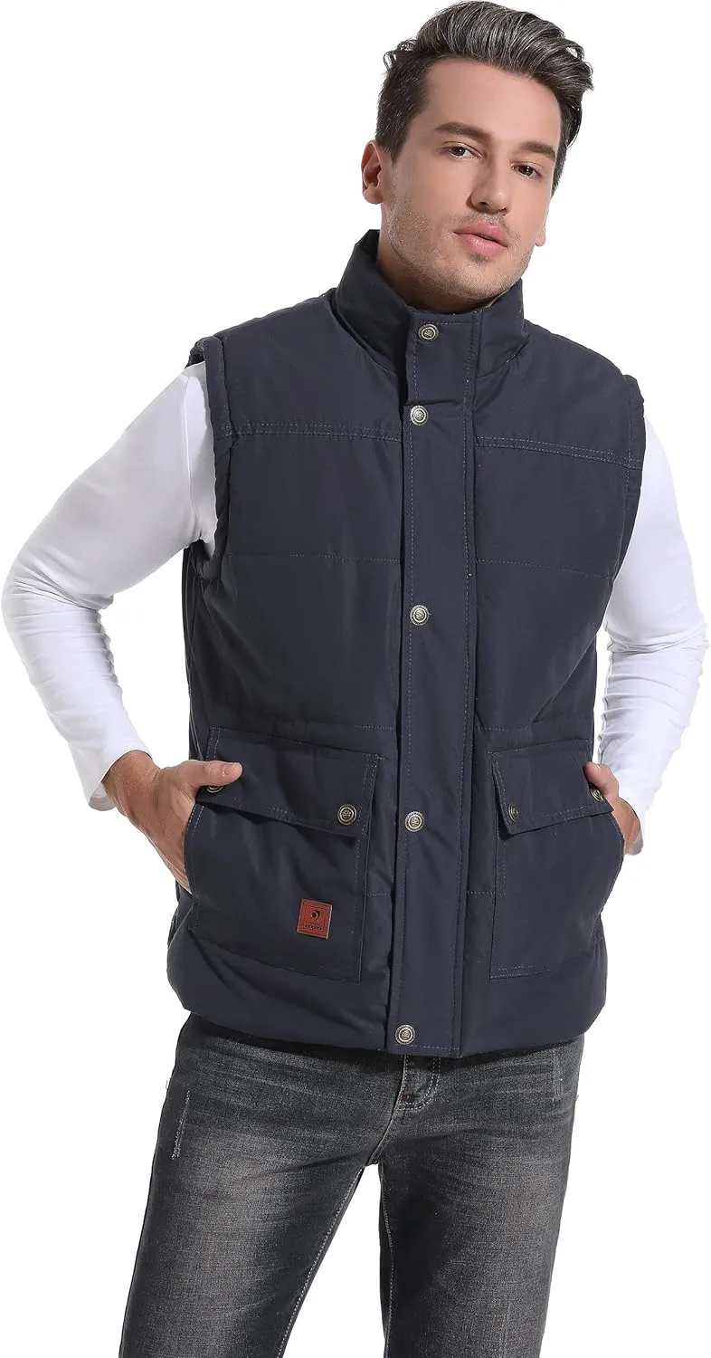 Flygo Men's Winter Warm Outdoor Padded Puffer Vest Thick Fleece Lined Sleeveless Jacket