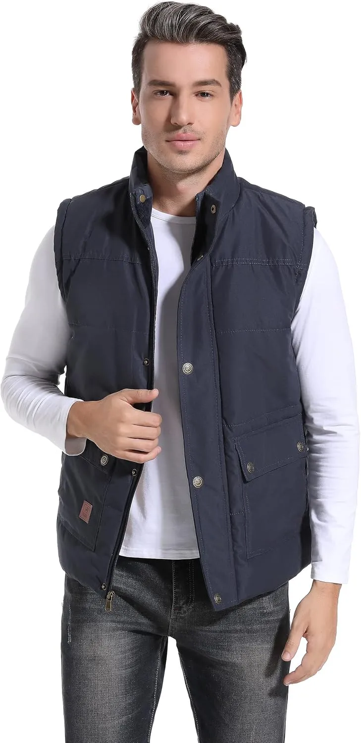 Flygo Men's Winter Warm Outdoor Padded Puffer Vest Thick Fleece Lined Sleeveless Jacket