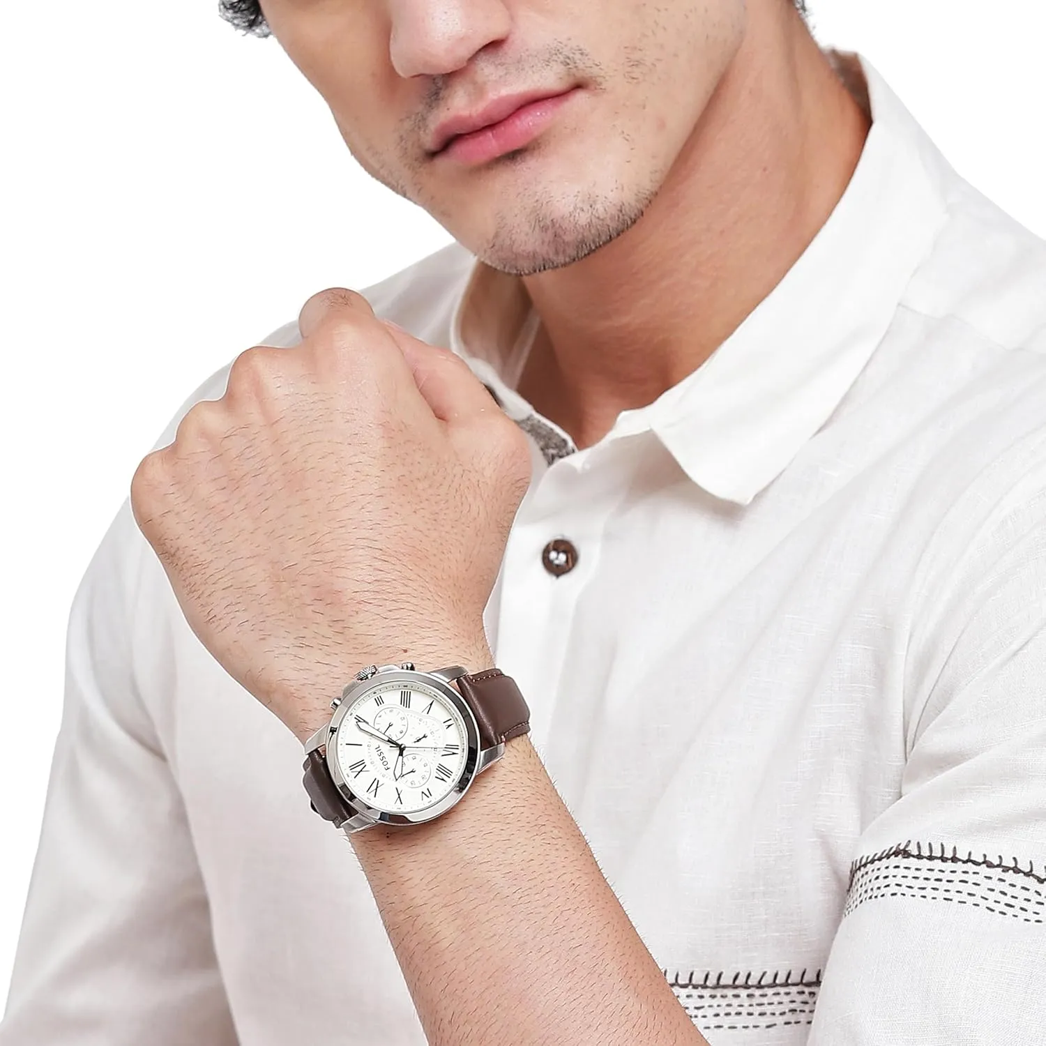 Fossil Men's Grant Quartz Stainless Steel and Leather Chronograph Watch