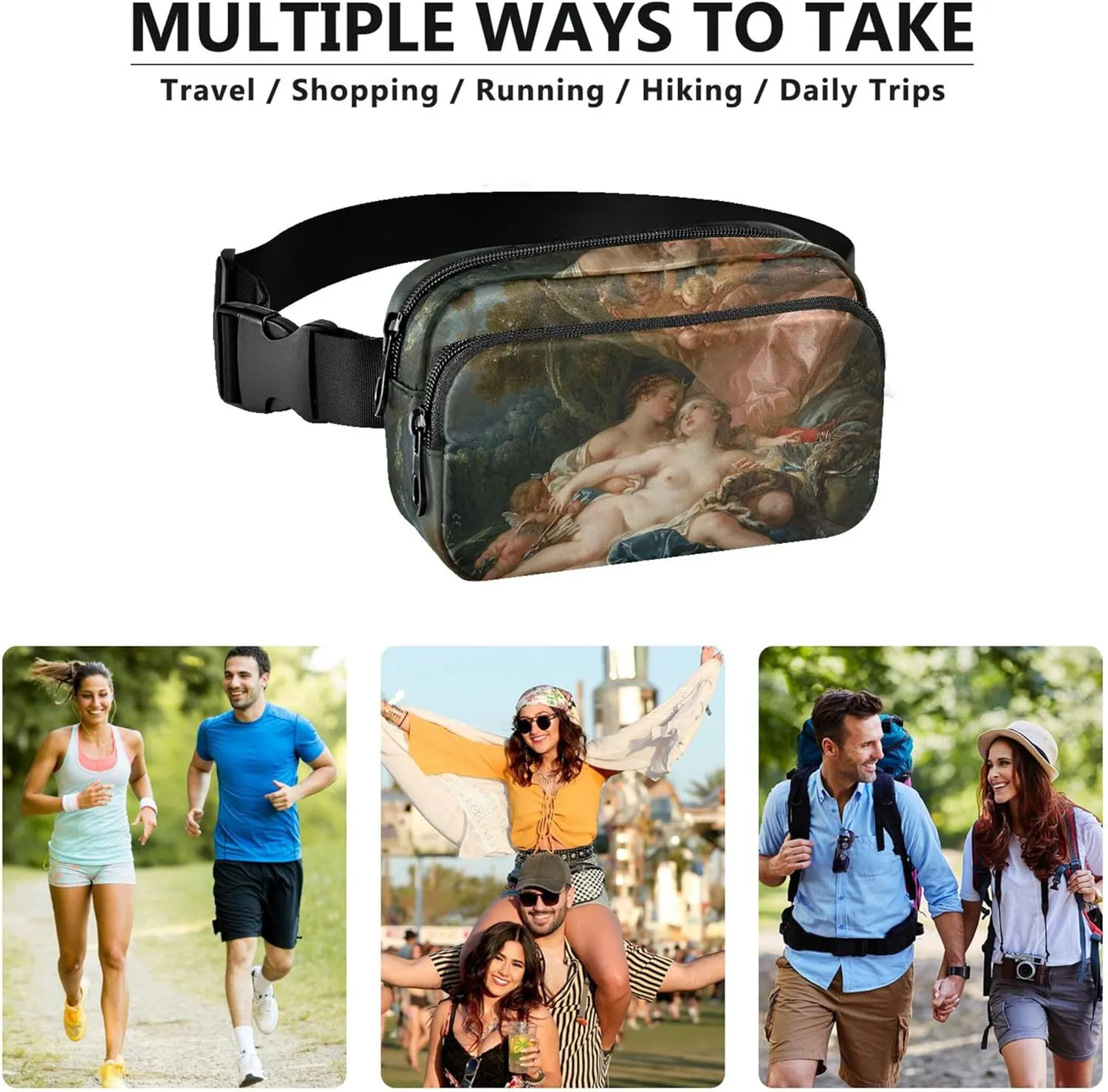 Francois Boucher Prints Nude Fanny Pack for Women Waterproof Everywhere Belt Bag Cute Travel Waist Pouch
