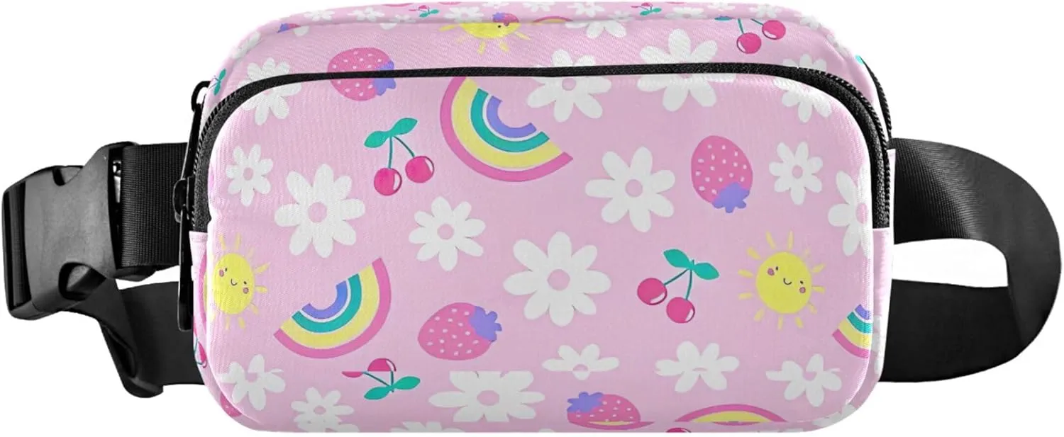 Fruit Daisy Flower Rainbow Pink Fanny Packs Women Hip Bag Belt Pouch Waterproof Bright Color Waist Pouches for Men