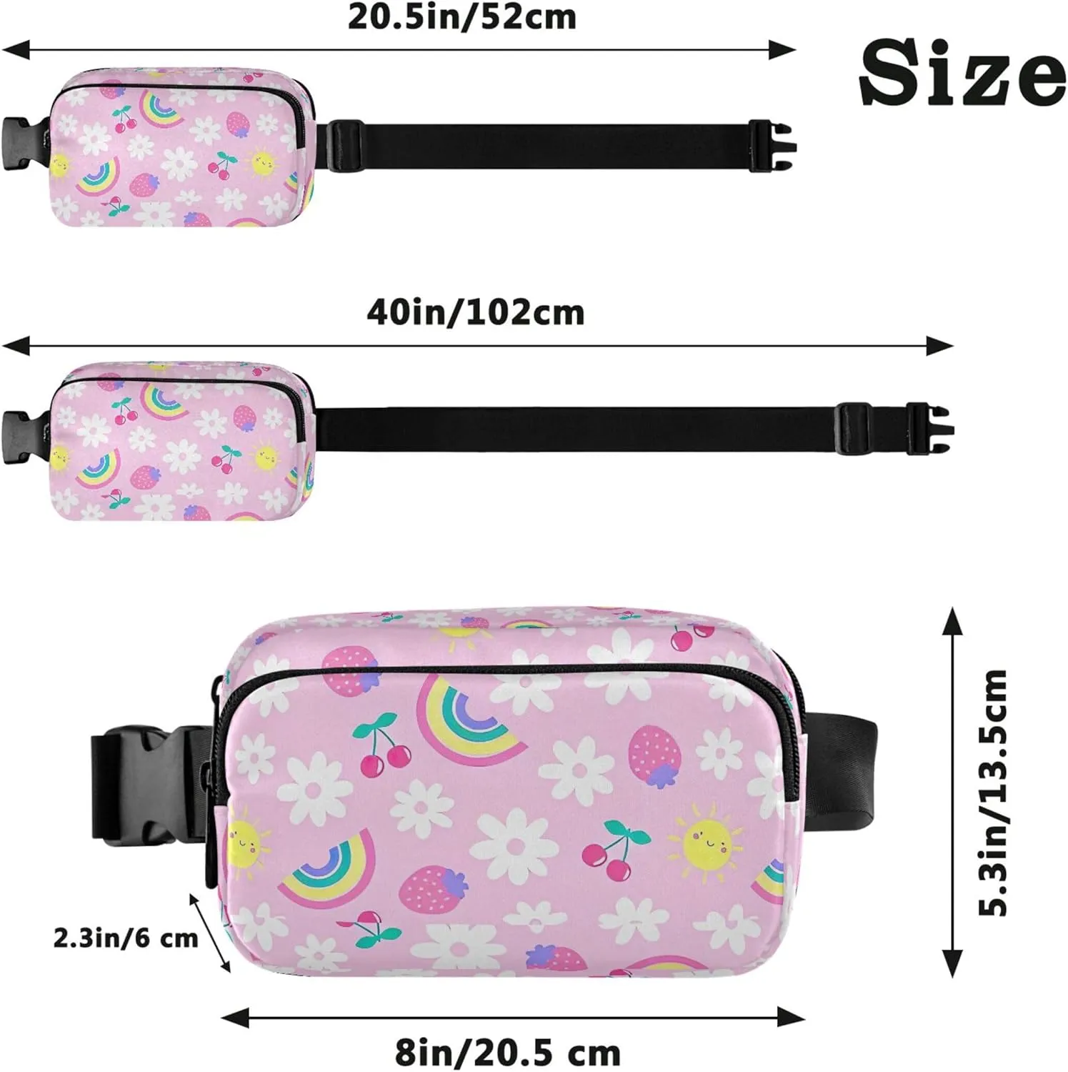 Fruit Daisy Flower Rainbow Pink Fanny Packs Women Hip Bag Belt Pouch Waterproof Bright Color Waist Pouches for Men