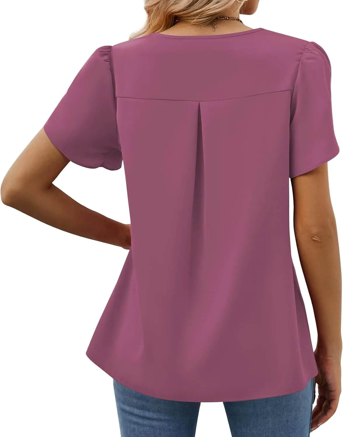 Funlingo Women's Summer Tops Short Sleeve Dressy Chiffon Blouses V Neck Work Tunic Tops Casual Loose T-Shirts