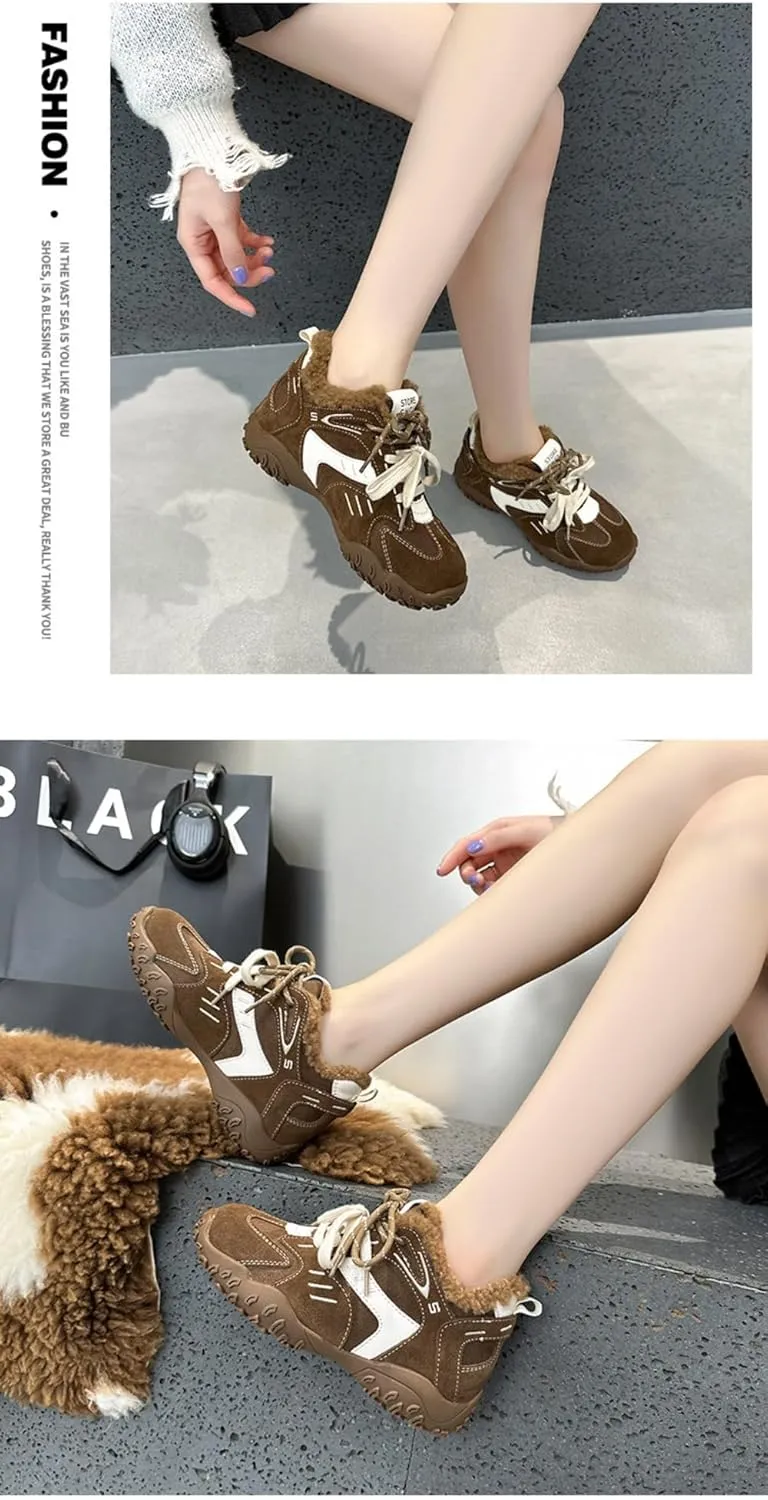Geerta Cutecore Shoes Fur Lined Fluffy Sneakers Wide Toes Y2K Retro Kawaii Casual Warm Comfortable Chunky Platform for Women Trendy Preppy Back to School Gift for Girls Granddaughter