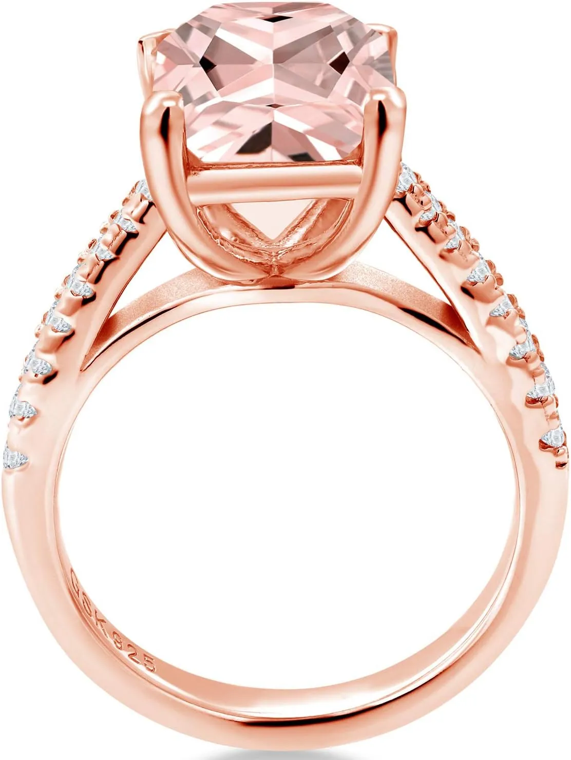 Gem Stone King 18K Rose Gold Plated Silver Peach Simulated Morganite and White Created Sapphire Ring For Women (3.46 Cttw, Available in size 5, 6, 7, 8, 9)