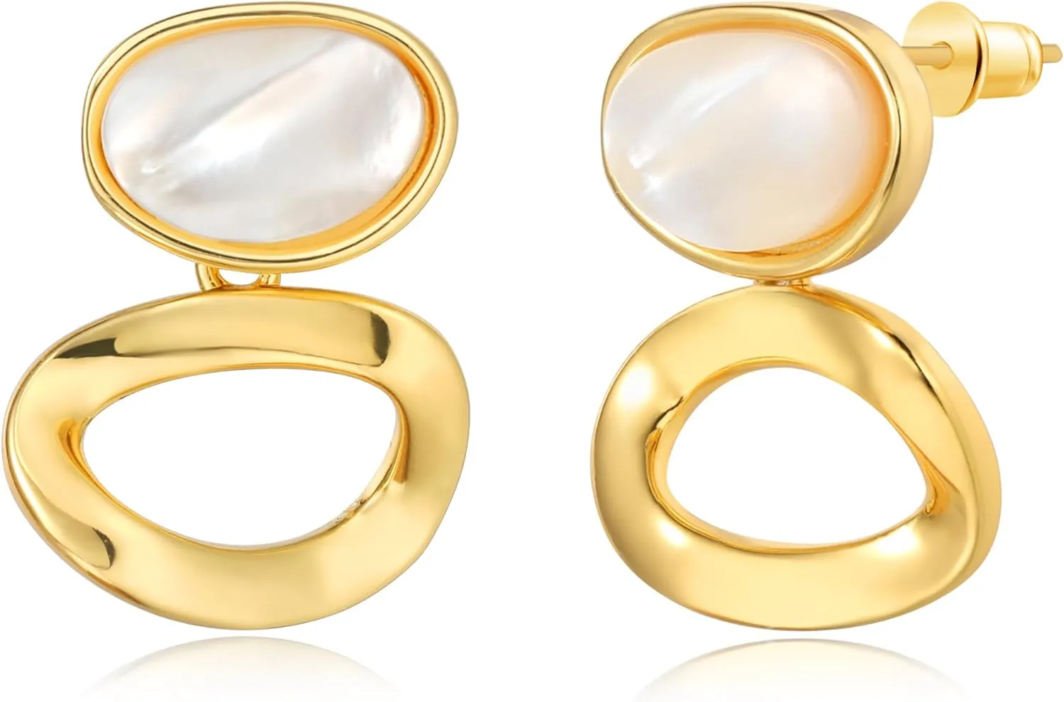 Gemini 18K Yellow Gold Pearl Huggies Jewelry Earrings for Women Ladies, Mother's Day, birthday gift, Christmas gift, Friendship Special Earrings