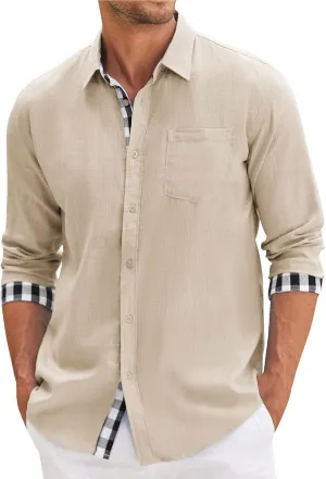 Generic Men Button Down Shirts Long Sleeve Fall Casual Dress Shirt Solid Color Textured Wrinkle-Free Untucked Shirt