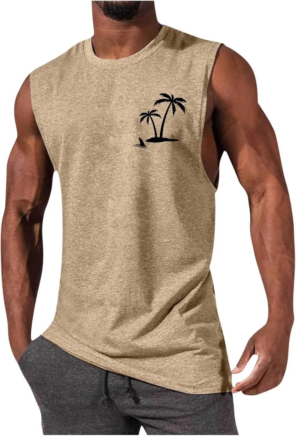 generic Mens Tank Tops Beach Funny Graphic Vest Hawaiian Vacation T-Shirt Sleeveless Summer Workout Gym Vest Coconut Palm Tee