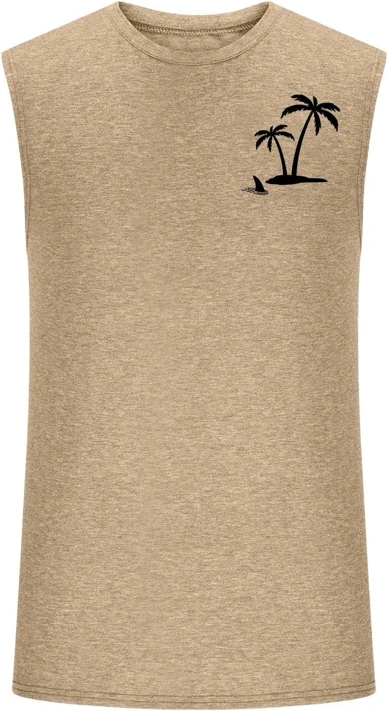 generic Mens Tank Tops Beach Funny Graphic Vest Hawaiian Vacation T-Shirt Sleeveless Summer Workout Gym Vest Coconut Palm Tee