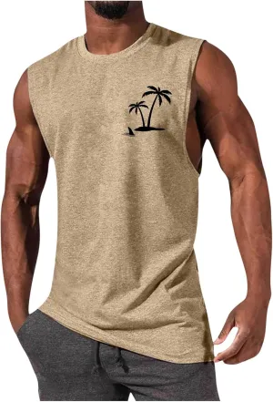 generic Mens Tank Tops Beach Funny Graphic Vest Hawaiian Vacation T-Shirt Sleeveless Summer Workout Gym Vest Coconut Palm Tee