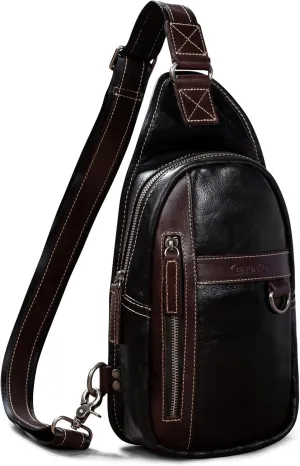 Geniune Leather Sling Bag for Men Women Crossbody Shoulder Bag Sling Backpack Chest Purse Fanny Bag