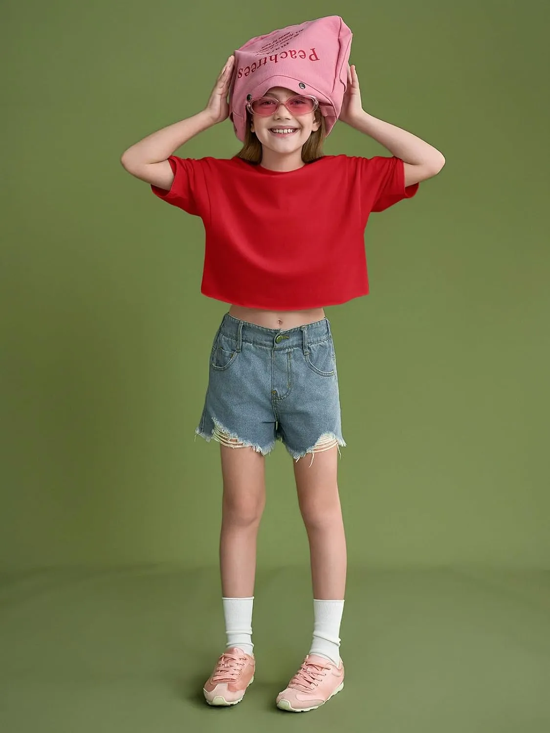 Girls Athletic Oversized Crop Tops Kids Drop Shoulder Short Sleeve T Shirts Workout Tees 5-14 Years