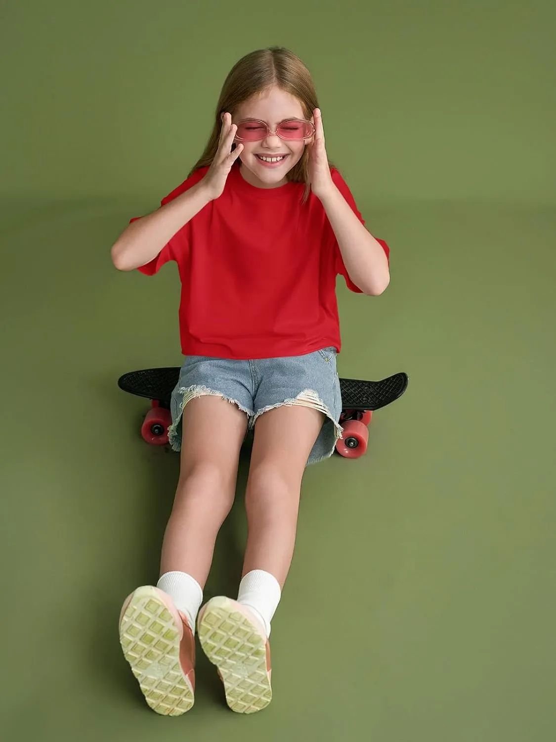 Girls Athletic Oversized Crop Tops Kids Drop Shoulder Short Sleeve T Shirts Workout Tees 5-14 Years