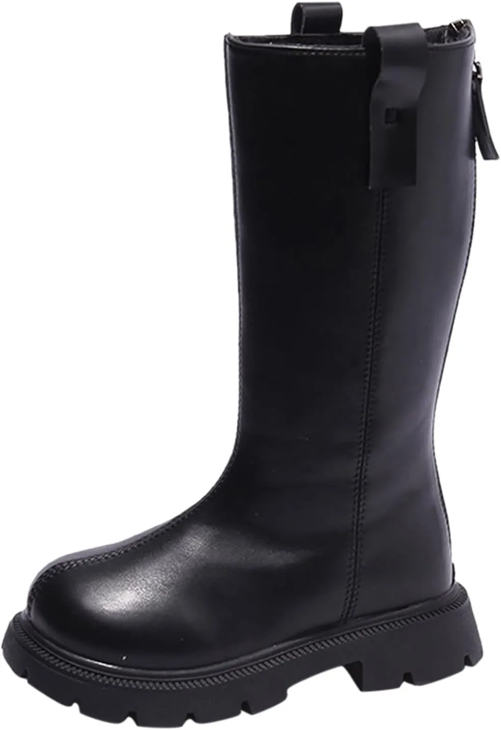 Girls Mid Calf Boots Knee High Chunky Low Heels Non Slip Black Boots With Thick Soles for Winter School Part Dress up