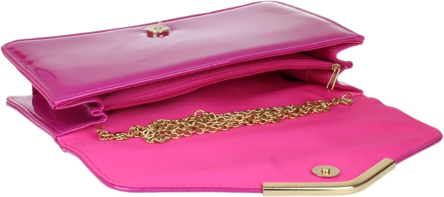 Girly HandBags Womens Patent Faux Leather Envelope Clutch Bag Shoulder Bag Party
