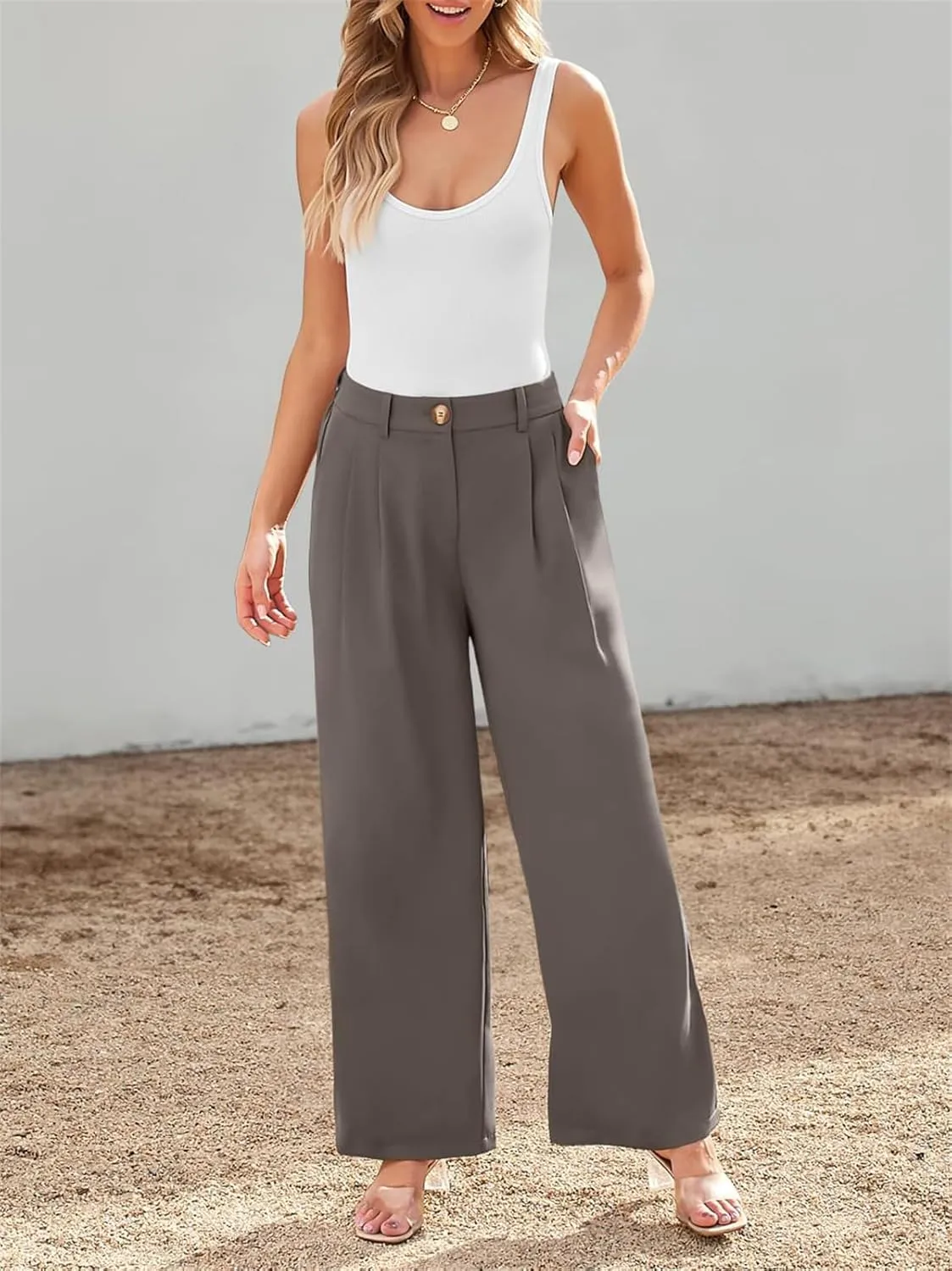 GLIENST Womens Wide Leg Dress Pants High Waisted Long Flowy Casual Dressy Trousers with Pockets