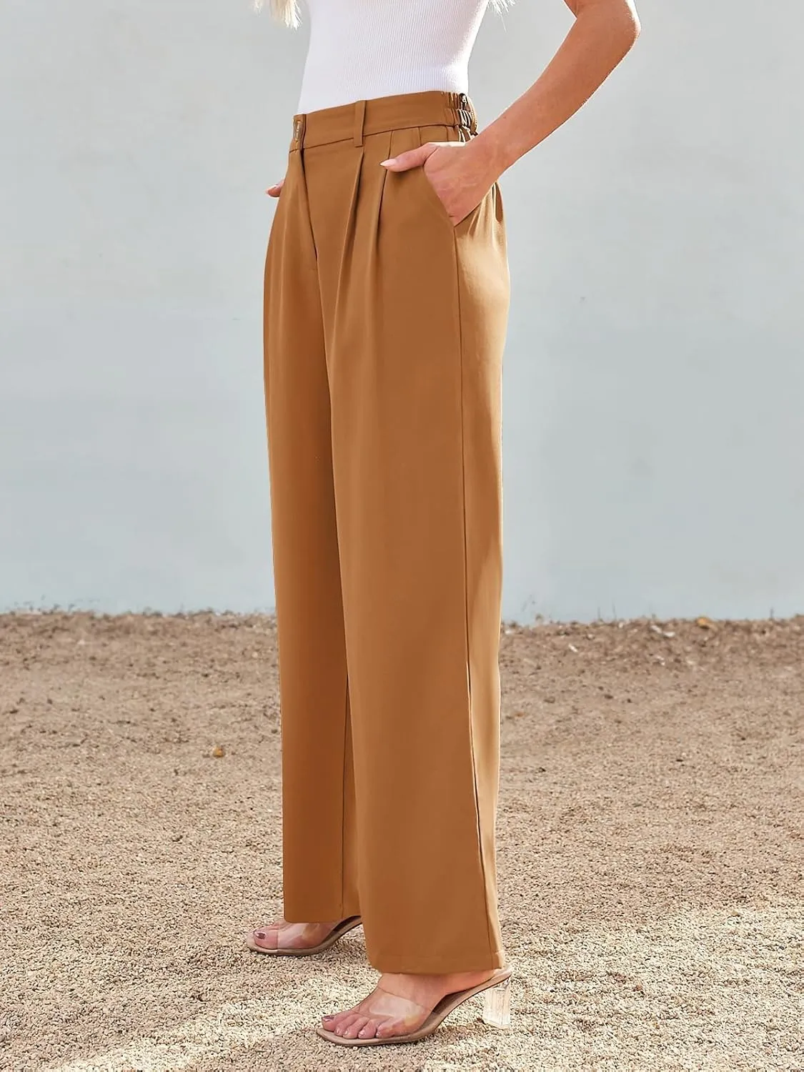 GLIENST Womens Wide Leg Dress Pants High Waisted Long Flowy Casual Dressy Trousers with Pockets