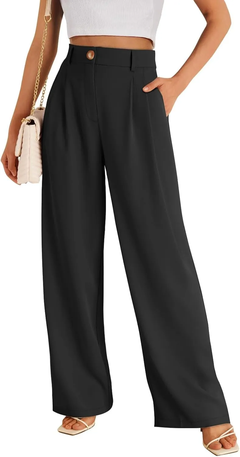GLIENST Womens Wide Leg Dress Pants High Waisted Long Flowy Casual Dressy Trousers with Pockets
