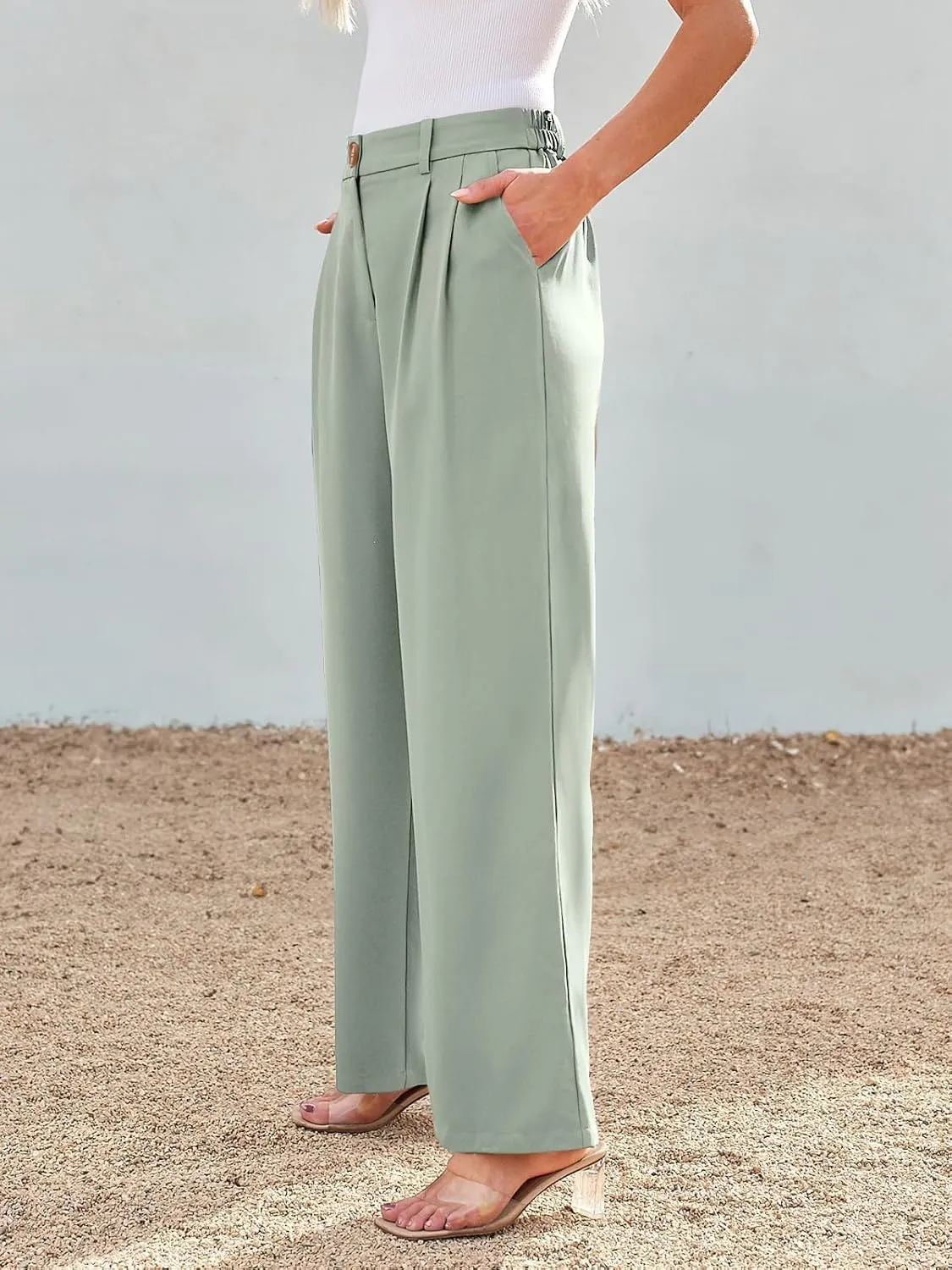 GLIENST Womens Wide Leg Dress Pants High Waisted Long Flowy Casual Dressy Trousers with Pockets