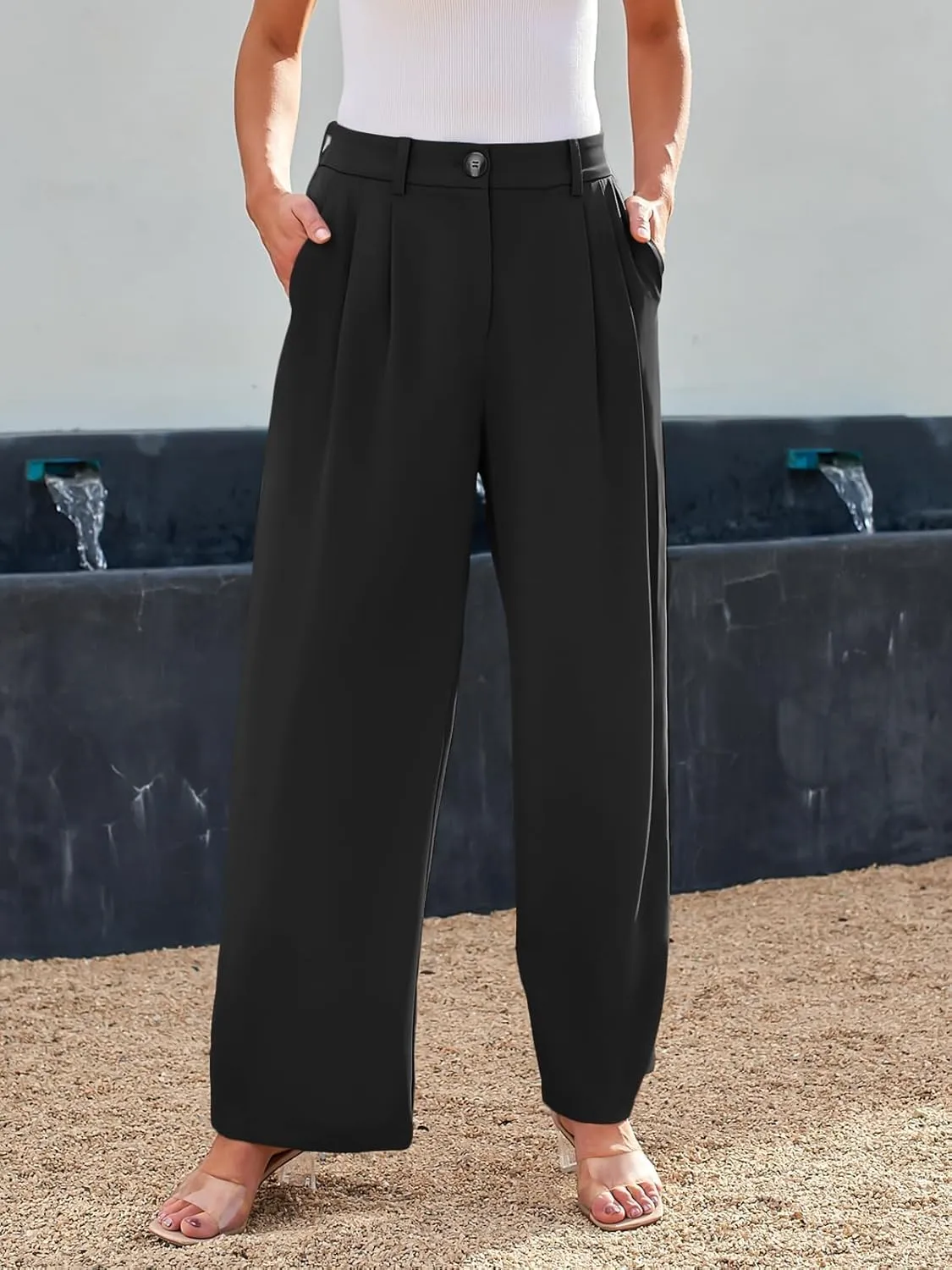 GLIENST Womens Wide Leg Dress Pants High Waisted Long Flowy Casual Dressy Trousers with Pockets
