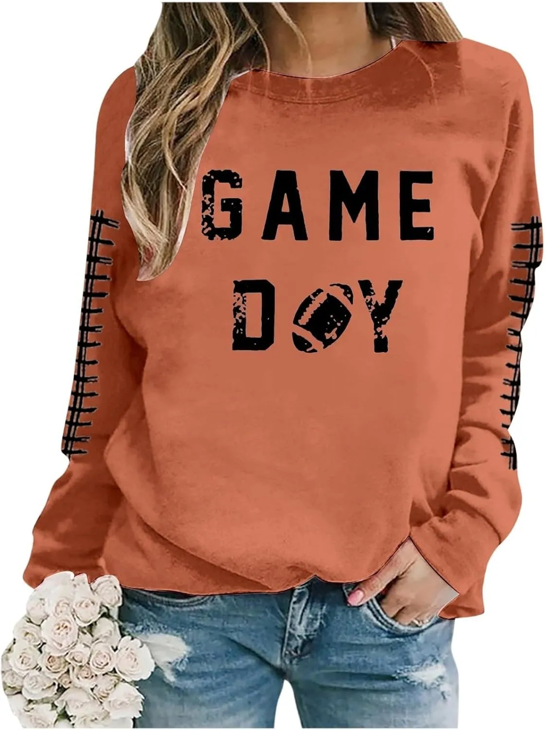 GOFULY Football Sweatshirts For Women Lightweight Game Day Shirts Long Sleeve Fall Sweatshirts 2024 Crewneck Outfits Tops