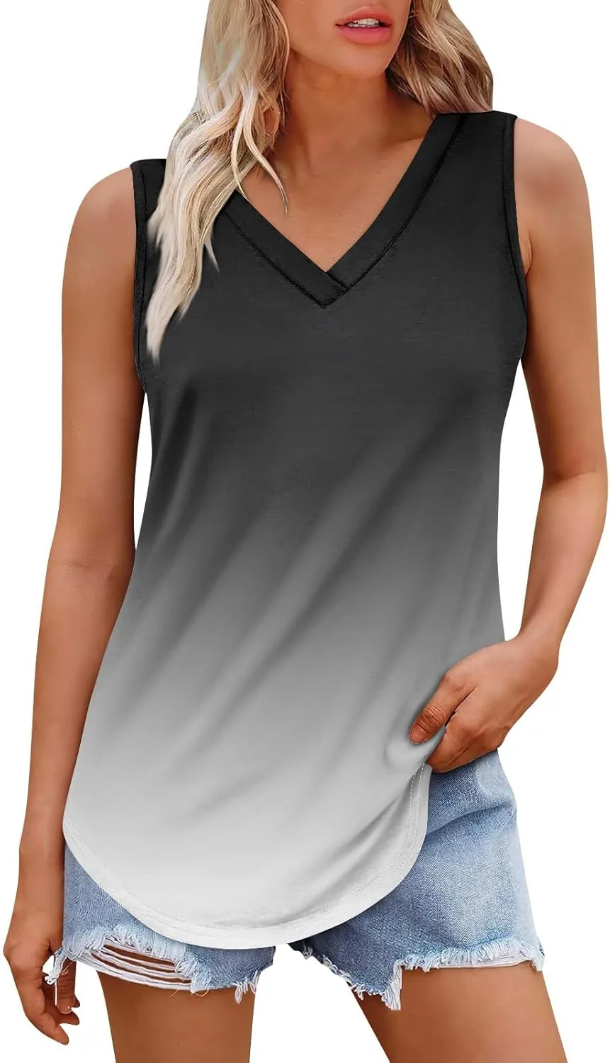 GOFULY Tank Top for Women Dressy V Neck Tops Loose Fit Sleeveless Floral Print Shirts Dressy Casual Summer 2025 Blouses