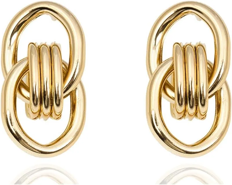 Gold Chunky Geometric Statement Earrings for Women Gold Hollow Tube Earrings Long Link Dangle Earrings Prom Jewelry for Women (C)