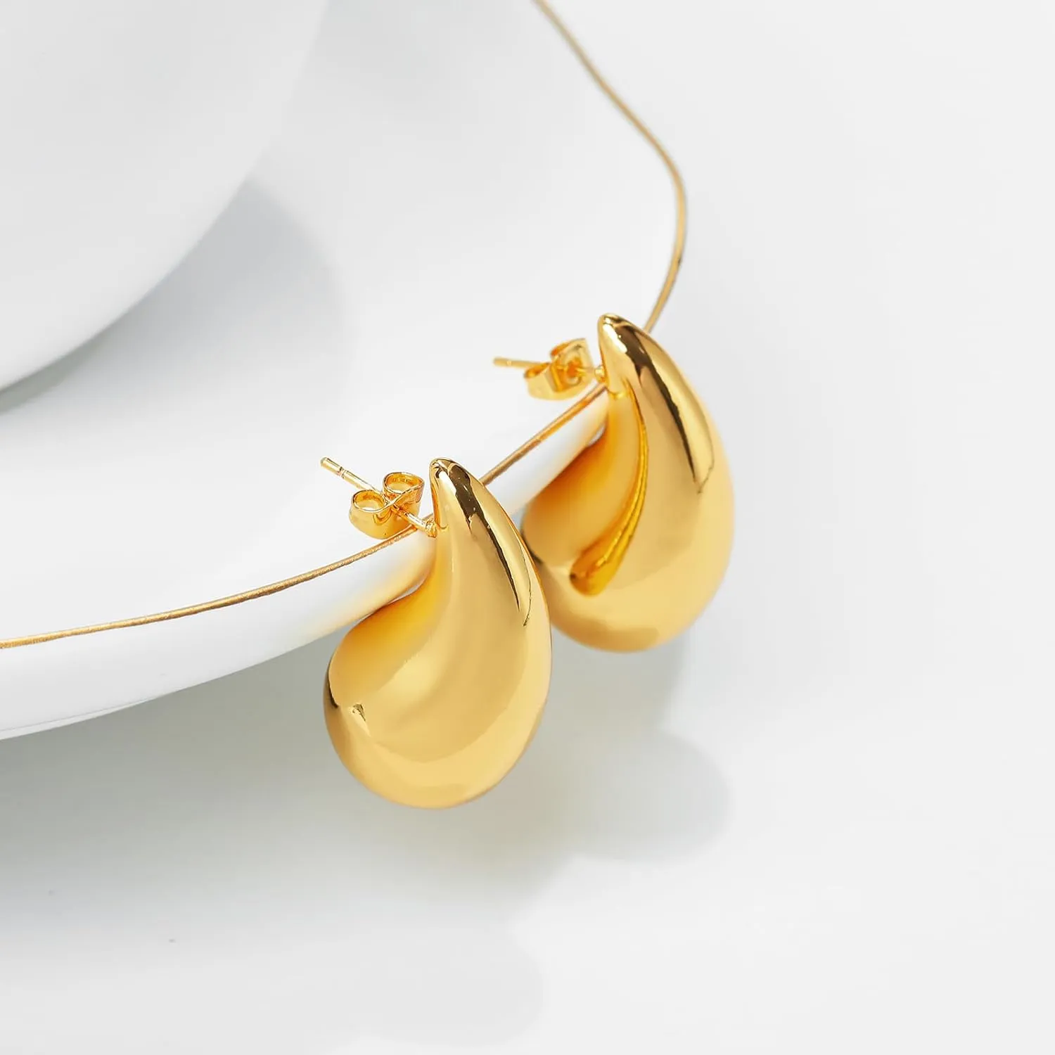 Gold Geometric Waterdrop Earrings for Women, Dupes Lightweight Chunky Gold Plated Hoop Earrings Jewelry Gift for Women