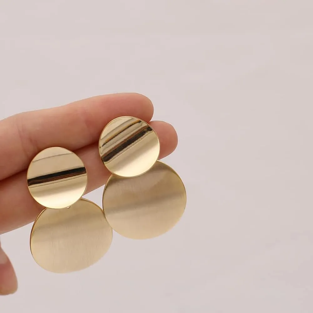 Gold Silver Round Disc Dangle Earrings Minimalist Circle Geometric Statement Drop Earrings for Women