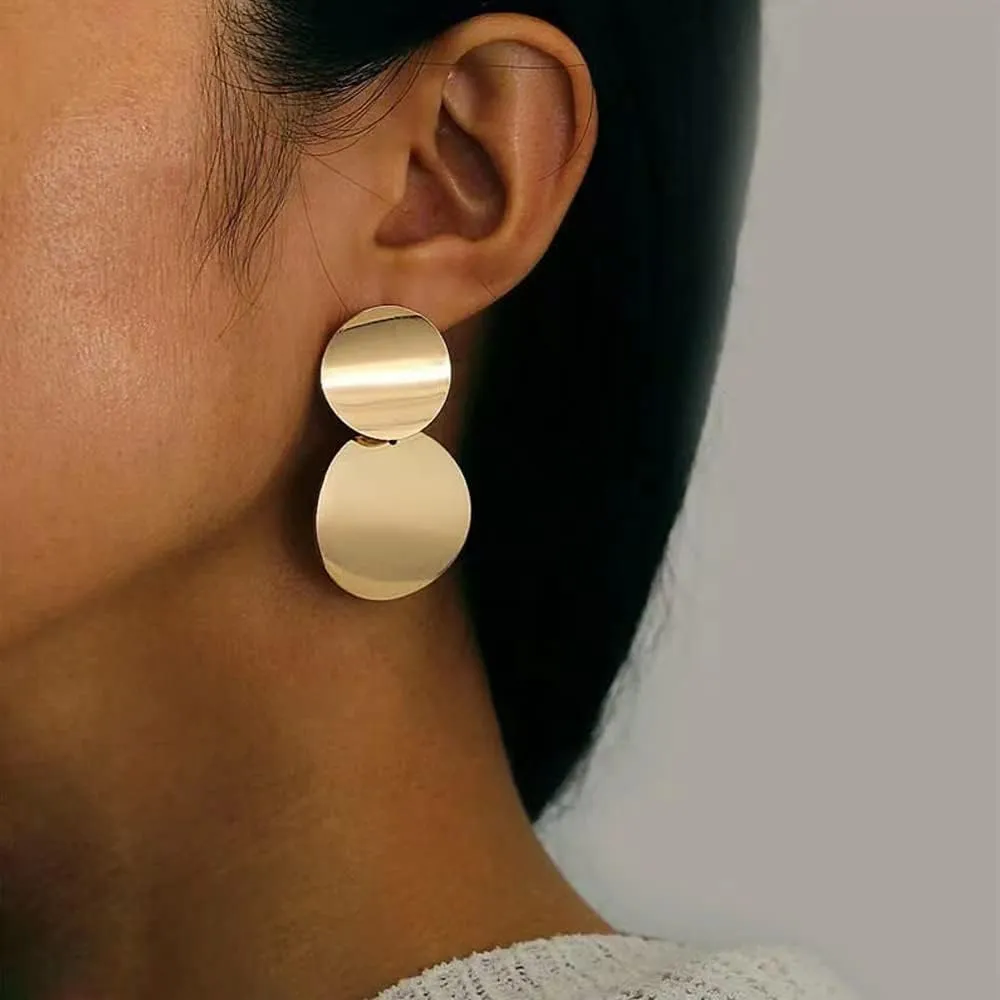 Gold Silver Round Disc Dangle Earrings Minimalist Circle Geometric Statement Drop Earrings for Women