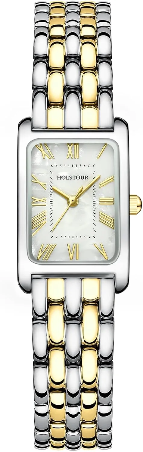 Gold Watches for Women Vintage Bracelet Roman Dial Rectangular Case Gold Watch Waterproof with Tools