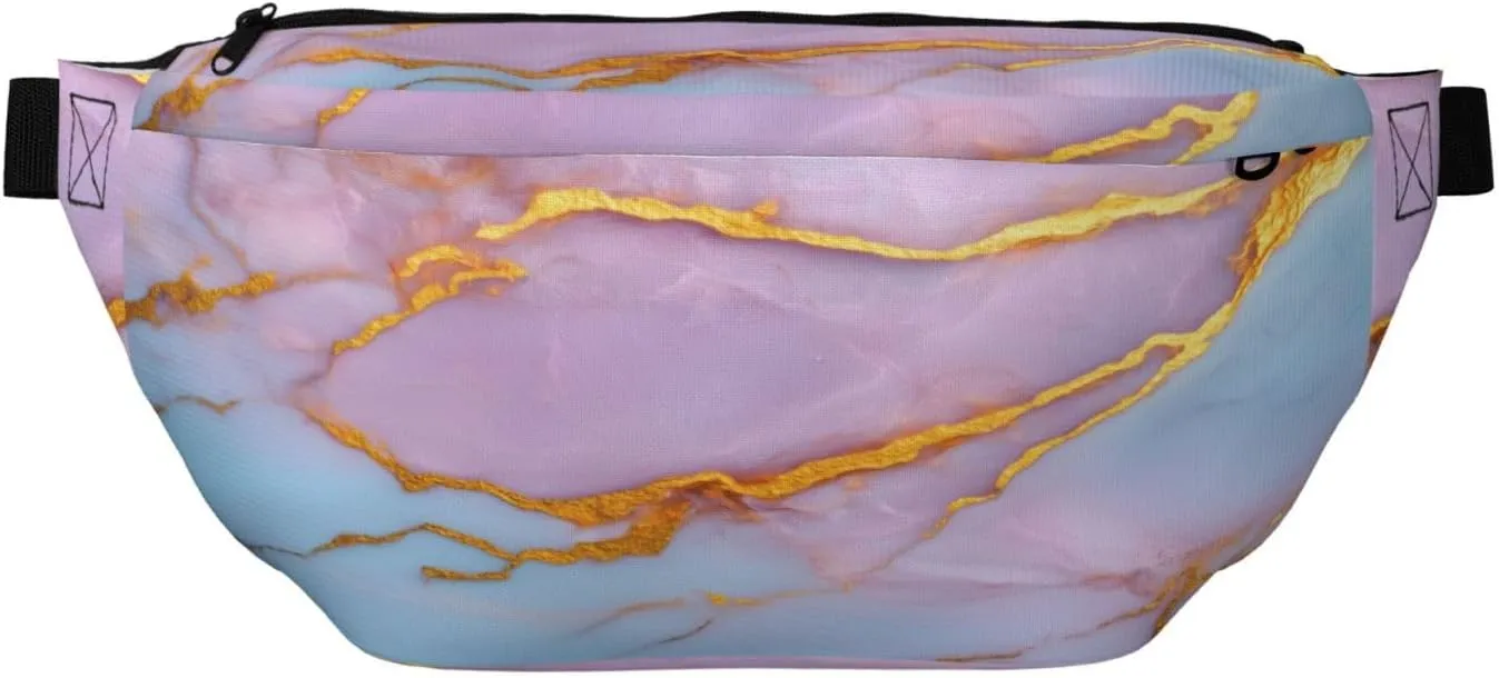 Golden Veins Marble Texture Fanny Pack For Women Man, Waist Belt Bag Crossbody For Sports Travel Hiking Running Jogging