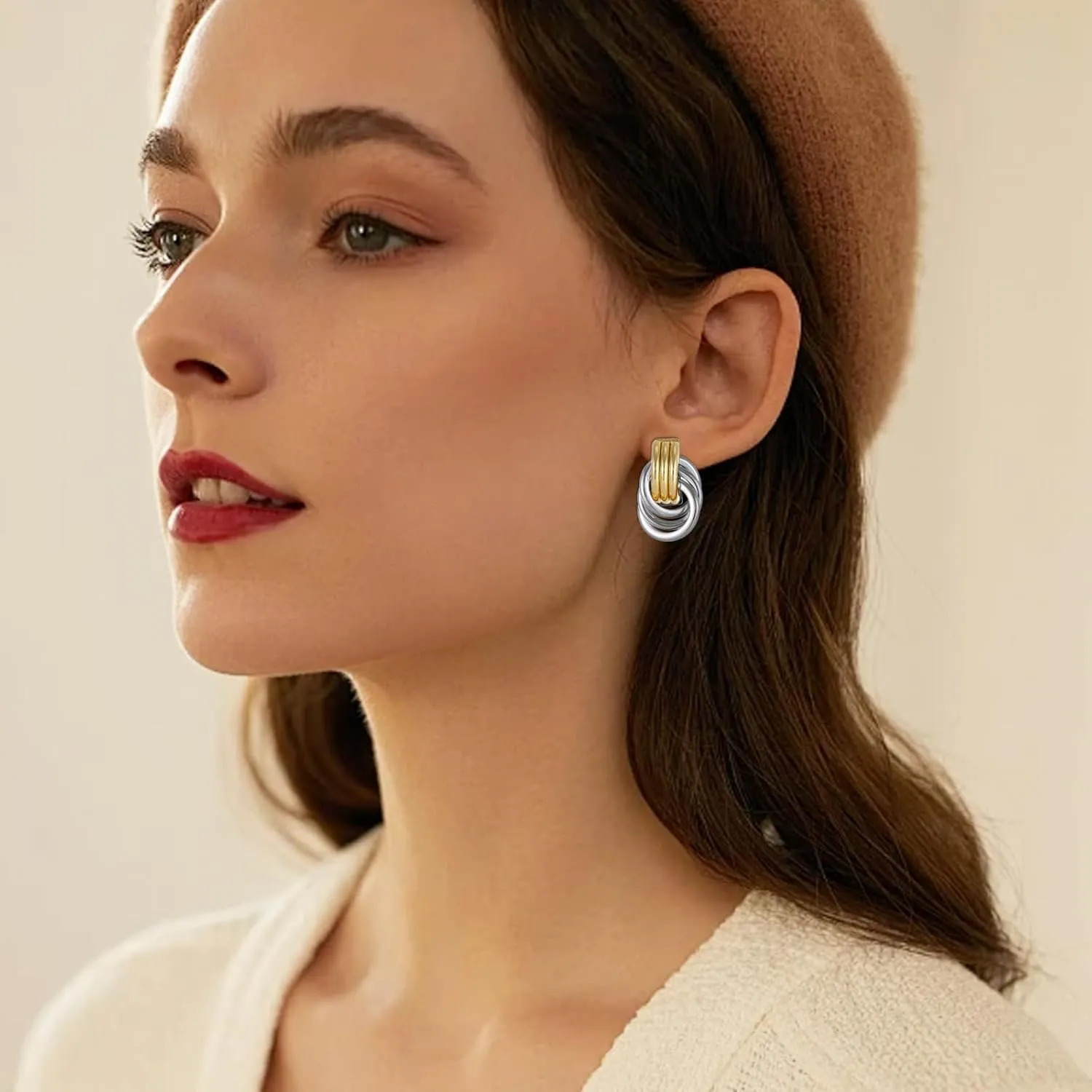 Gold/Silver Statement Geometric Earrings for Women Chunky Gold Knot Link Drop Dangle Earrings Trendy Jewelry Gift