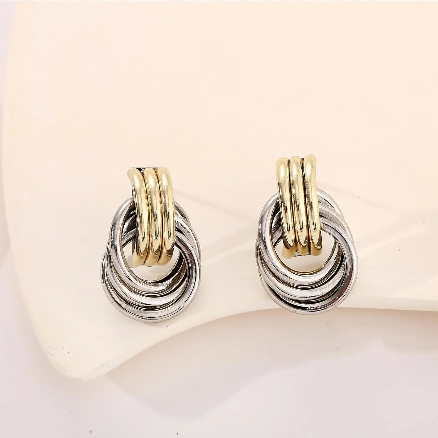 Gold/Silver Statement Geometric Earrings for Women Chunky Gold Knot Link Drop Dangle Earrings Trendy Jewelry Gift