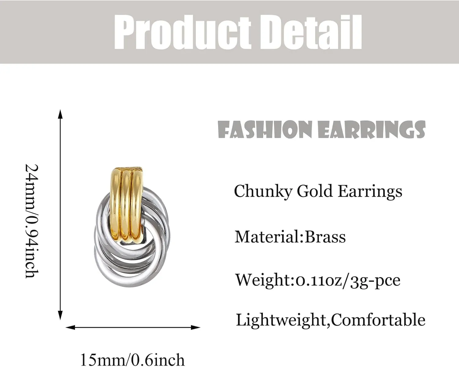 Gold/Silver Statement Geometric Earrings for Women Chunky Gold Knot Link Drop Dangle Earrings Trendy Jewelry Gift