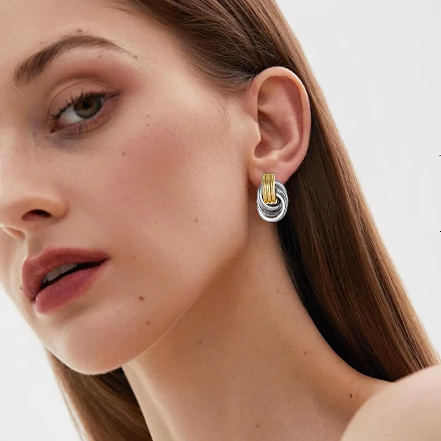 Gold/Silver Statement Geometric Earrings for Women Chunky Gold Knot Link Drop Dangle Earrings Trendy Jewelry Gift