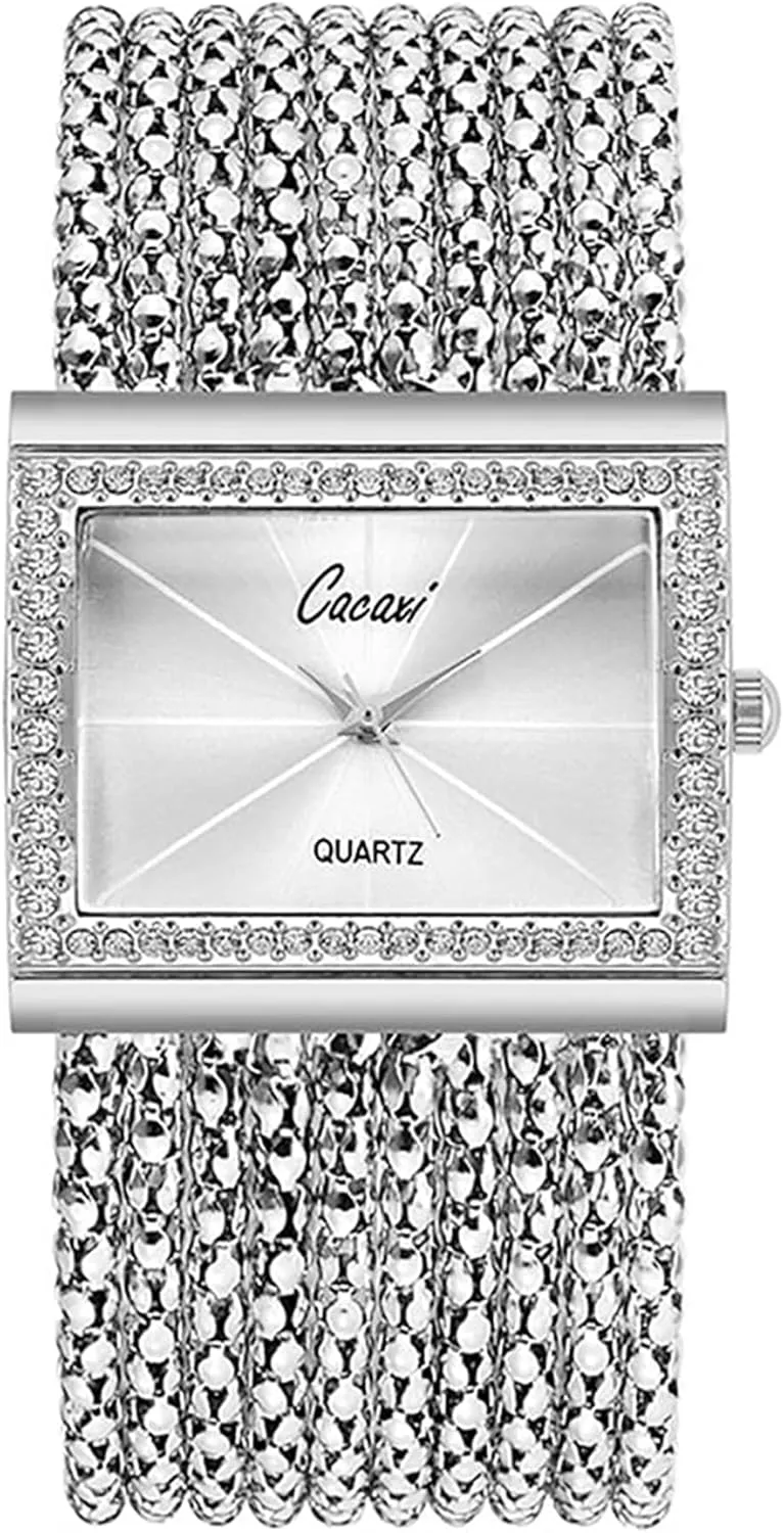 Gosasa Elegant Women Watches Fashion Tassel Wrist Watches for Women Ladies Square Bracelet Golden Diamond Women Quartz Watches Ladies Steel Wide Chain Watches