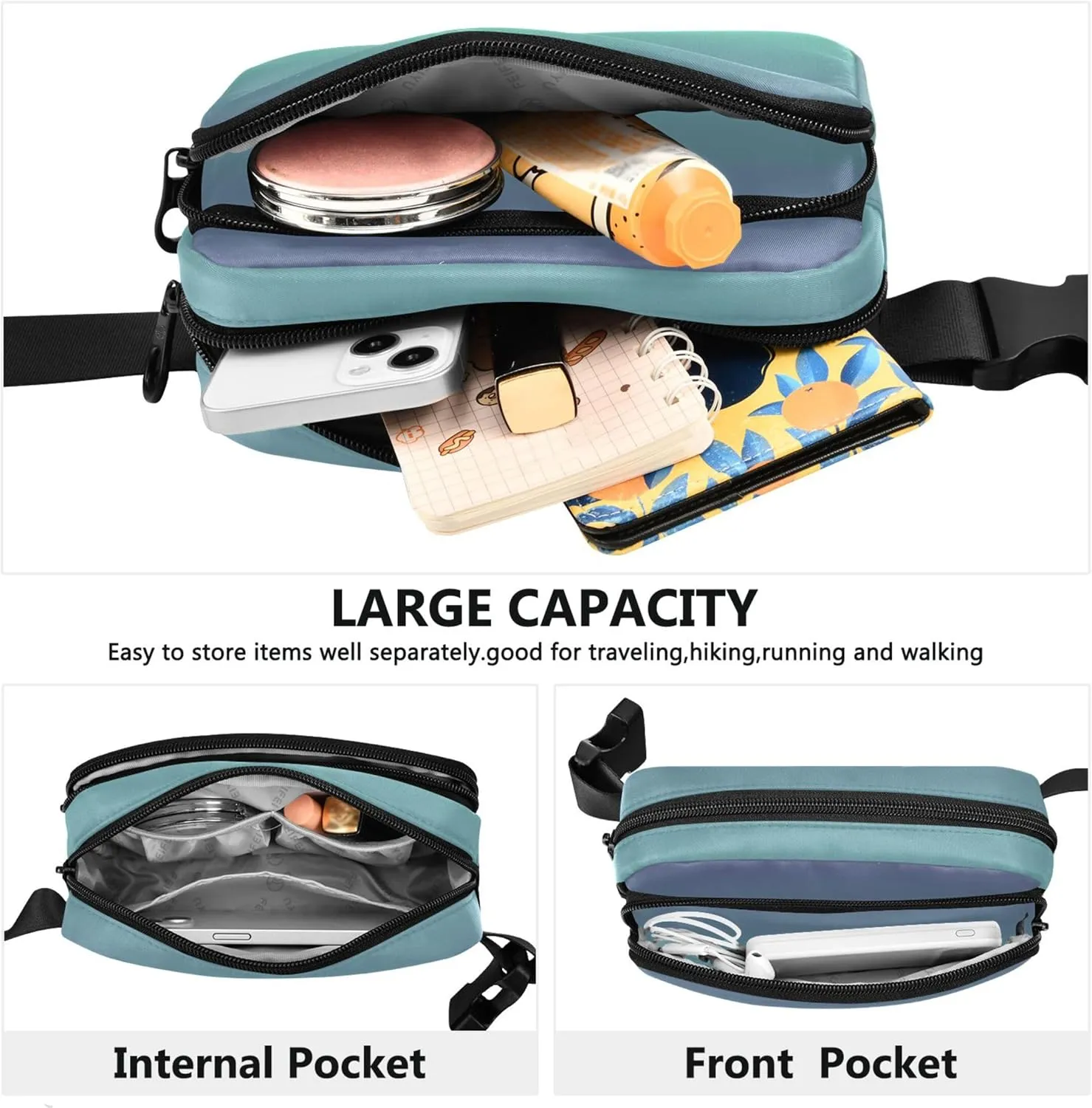 Gradient Violet Aquamarine Ombre Waterproof Women Fanny Pack Large Hip Belt Bag Neon Cross Body Waist Purse