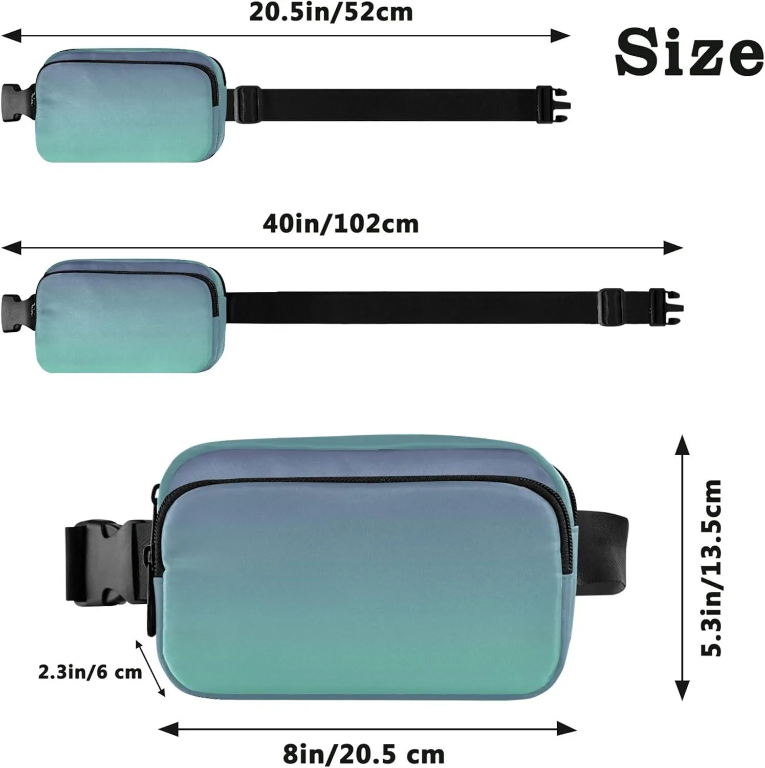 Gradient Violet Aquamarine Ombre Waterproof Women Fanny Pack Large Hip Belt Bag Neon Cross Body Waist Purse