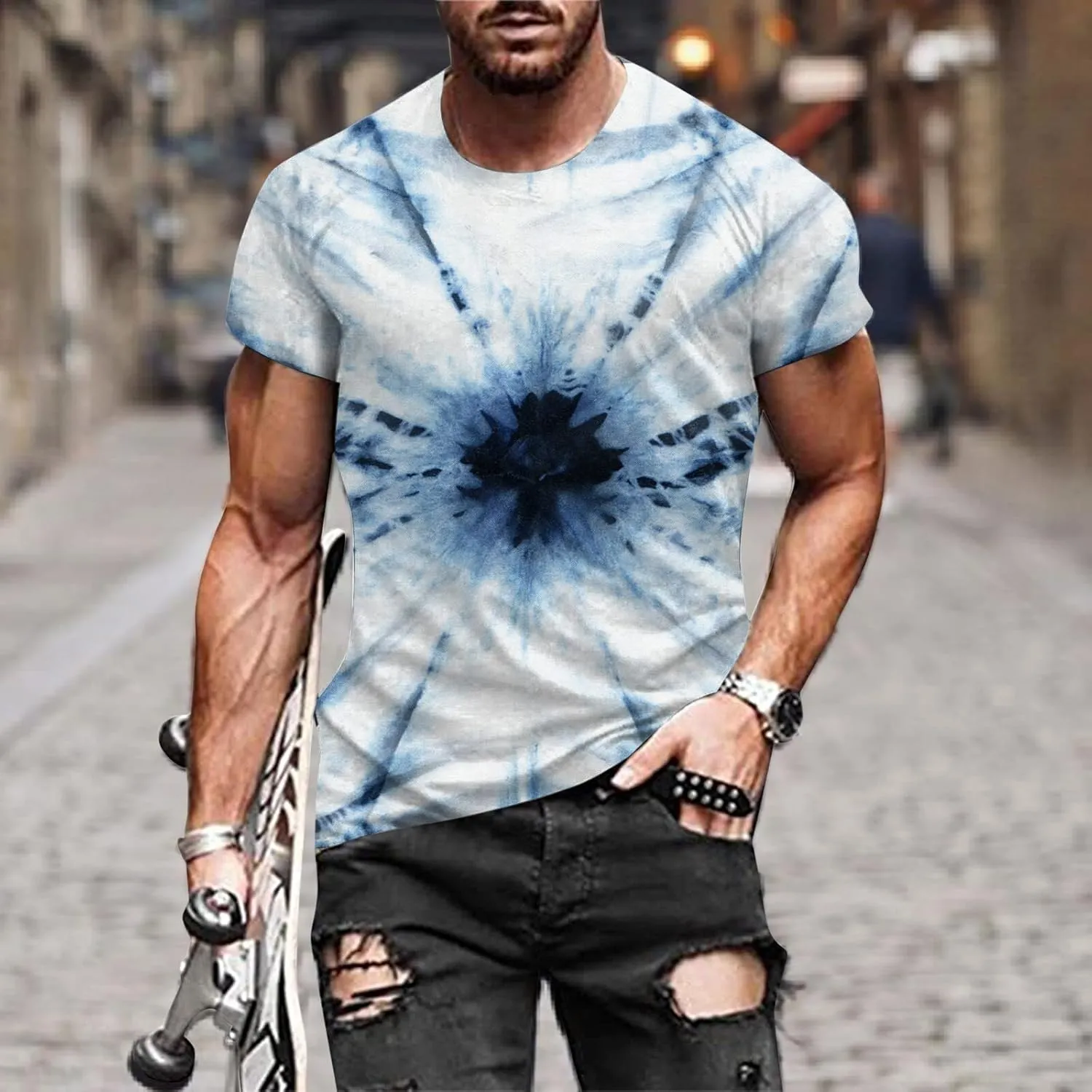 Graphic Tee Shirts for Men 2025 Fashion Short Sleeve Contrast Color Casual Shirt Loose Crewneck Beach Summer Tops