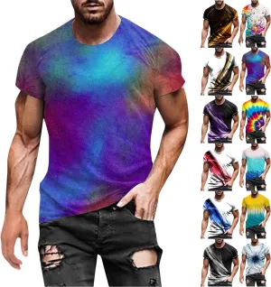 Graphic Tee Shirts for Men 2025 Fashion Short Sleeve Contrast Color Casual Shirt Loose Crewneck Beach Summer Tops