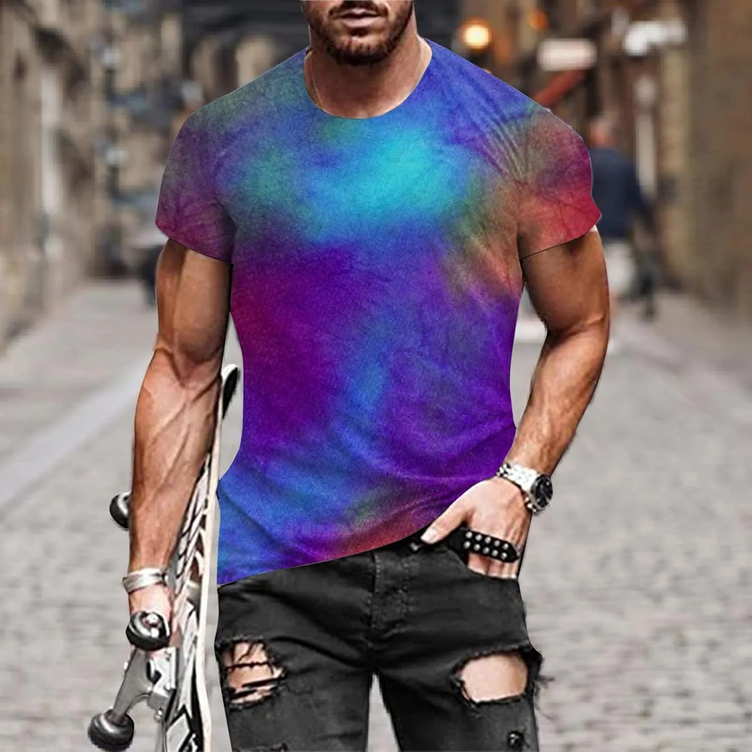 Graphic Tee Shirts for Men 2025 Fashion Short Sleeve Contrast Color Casual Shirt Loose Crewneck Beach Summer Tops