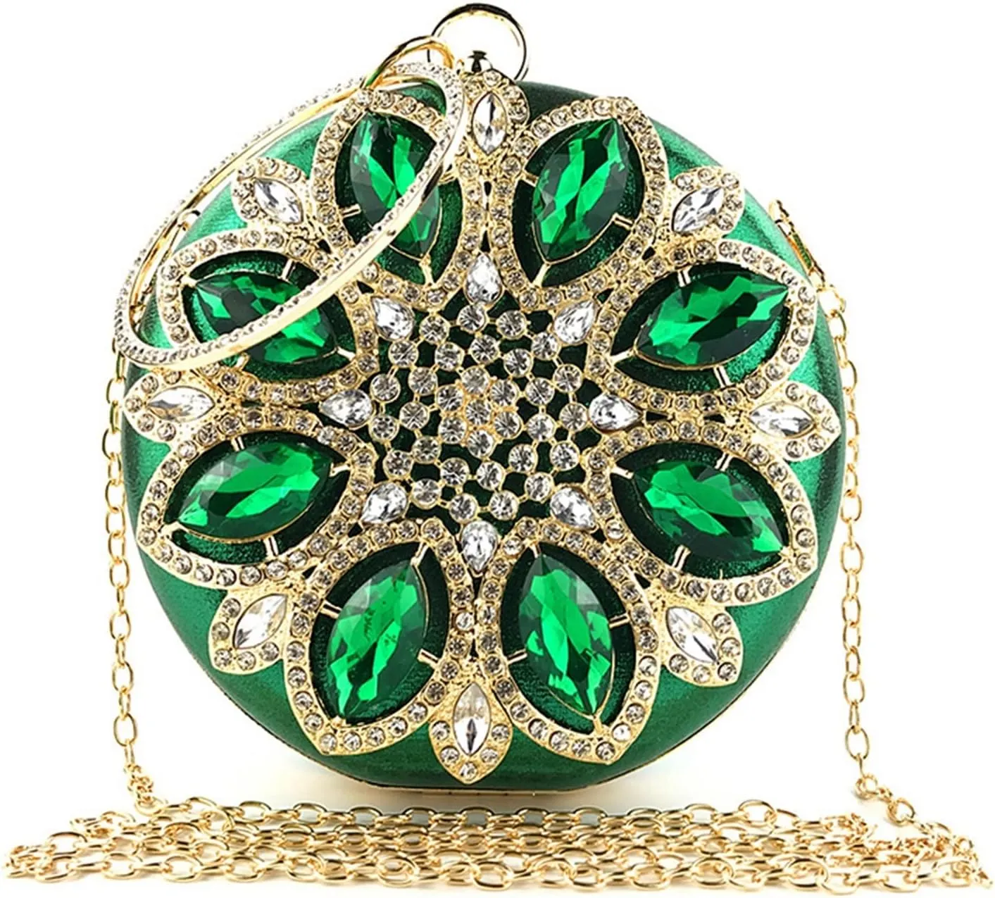Green Clutch Bag Women Round Clutch Purse Evening Bag Crystal Wedding Purse and Handbag Exquisite Chain Shoulder Bag