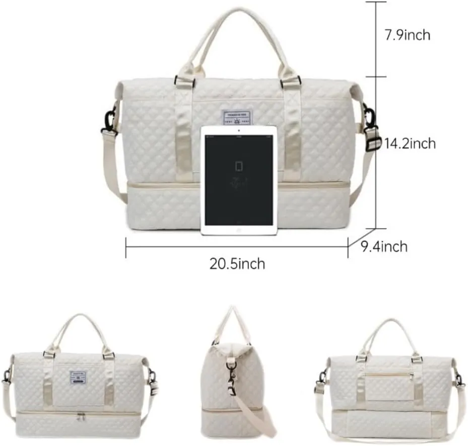 Gym Bag for Women with Shoe Compartment, Weekender Bag Travel Bag for Women, Dry-Wet Separation, and Multifunctional Large Capacity with Toiletry Bag 2 Pcs (Pink)
